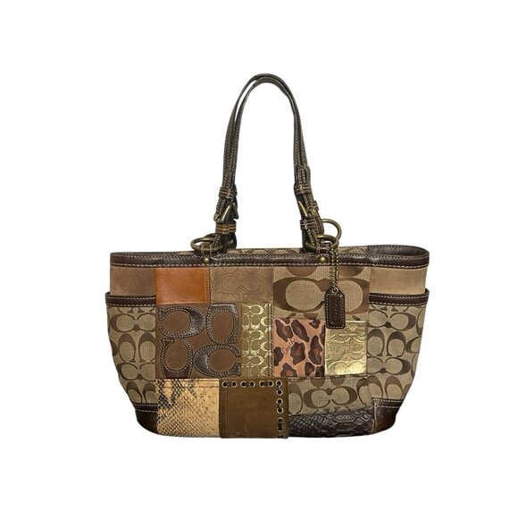 Coach Legacy Patchwork Tote Bag G0773-11495 Brown Gold Multi Suede Leather Y2K - Picture 1 of 13